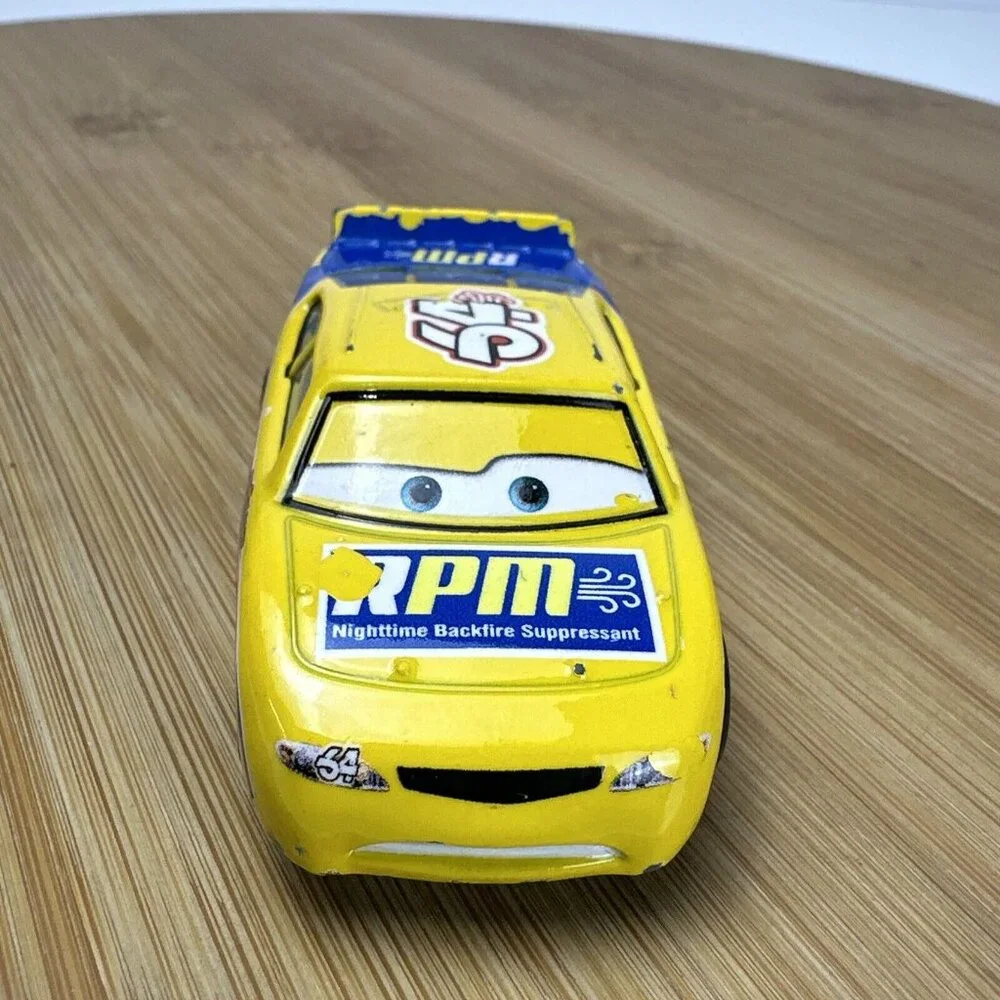 Disney Pixar‎ Cars Diecast Mattel RPM #64 Yellow Blue Race Car Rubber Tires